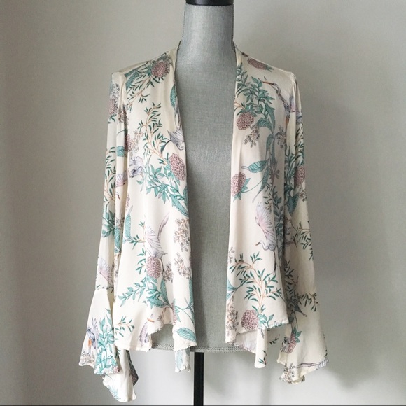 Zara Tops - Zara Silk Floral Print Drape Cardigan Bell Sleeve